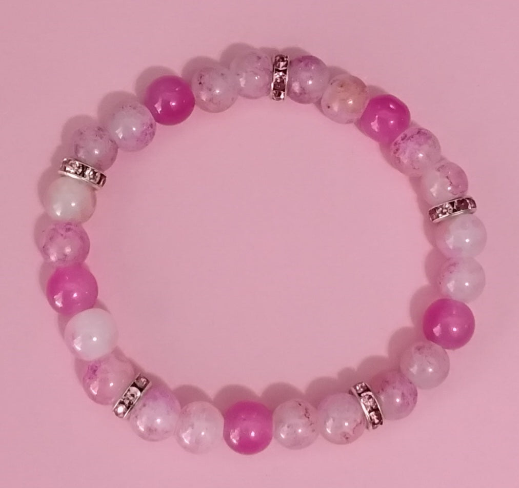 Pink Marble Rhinestone Bling Charm Bracelet & Tear Drop Earring Set Makes a Great Gift for Women/ Fashion/ Birthday/ Everyday Wear