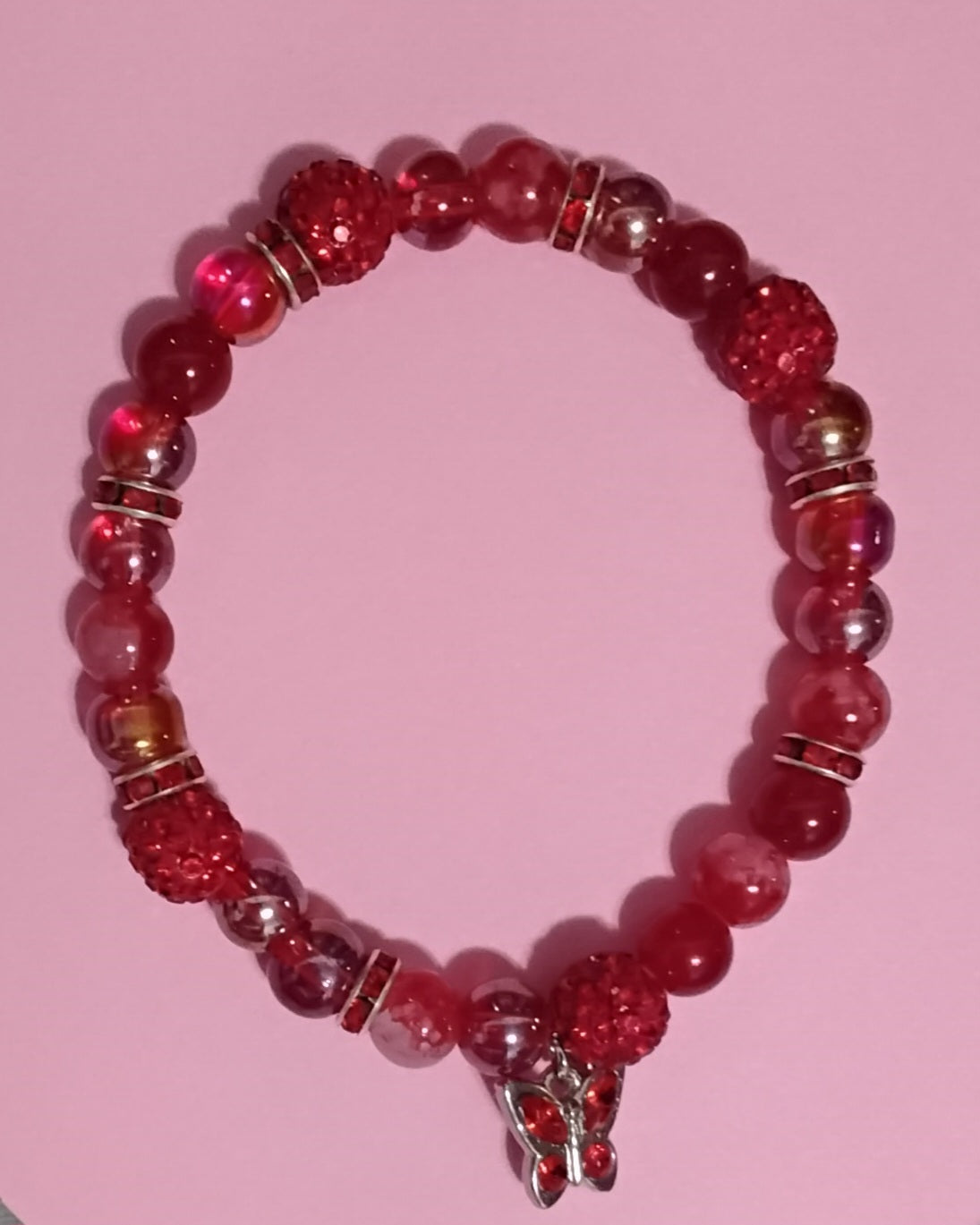 Red Velvet Marble Rhinestone Bling Charm Bracelet & Tear Drop Earring Set Makes a Great Gift for Women/ Fashion/ Birthday/ Everyday Wear