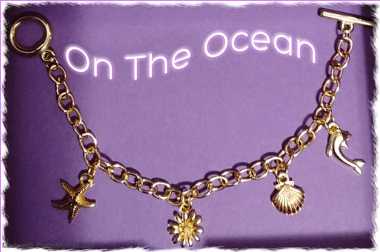 14K Gold-Filled Chain Link Charm Bracelet with Toggle Clasp (On The Ocean)