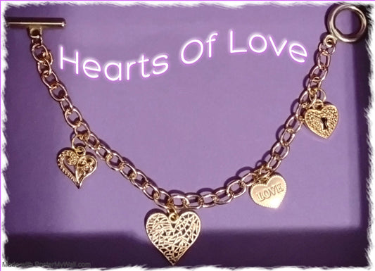 14k Gold-Filled Chain Link Charm Bracelet with Toggle Clasp (Hearts Of Love)