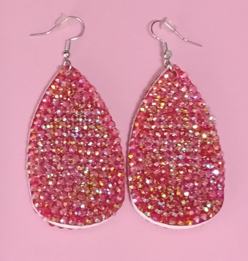 Red Velvet Marble Rhinestone Bling Charm Bracelet & Tear Drop Earring Set Makes a Great Gift for Women/ Fashion/ Birthday/ Everyday Wear