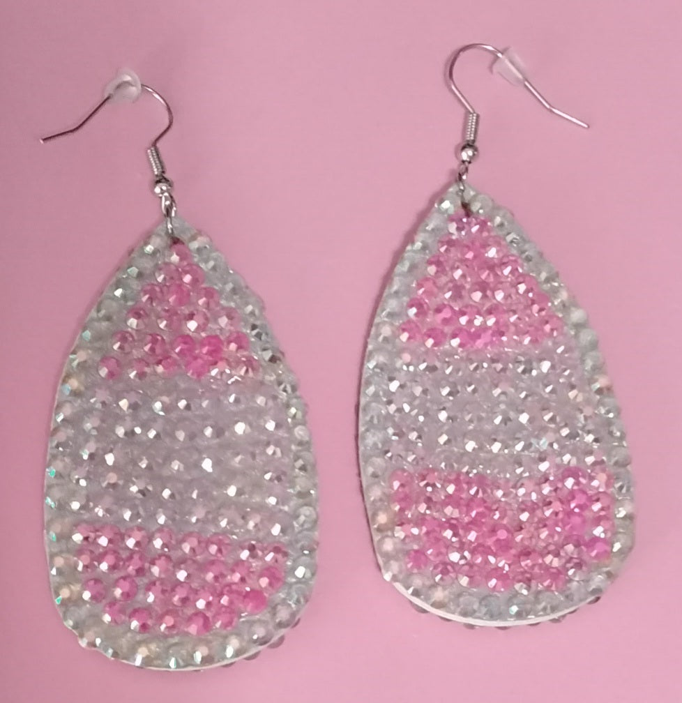 Pink Marble Rhinestone Bling Charm Bracelet & Tear Drop Earring Set Makes a Great Gift for Women/ Fashion/ Birthday/ Everyday Wear