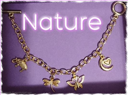 14K Gold-Filled Chain Link Charm Bracelet with Toggle Clasp (Nature)
